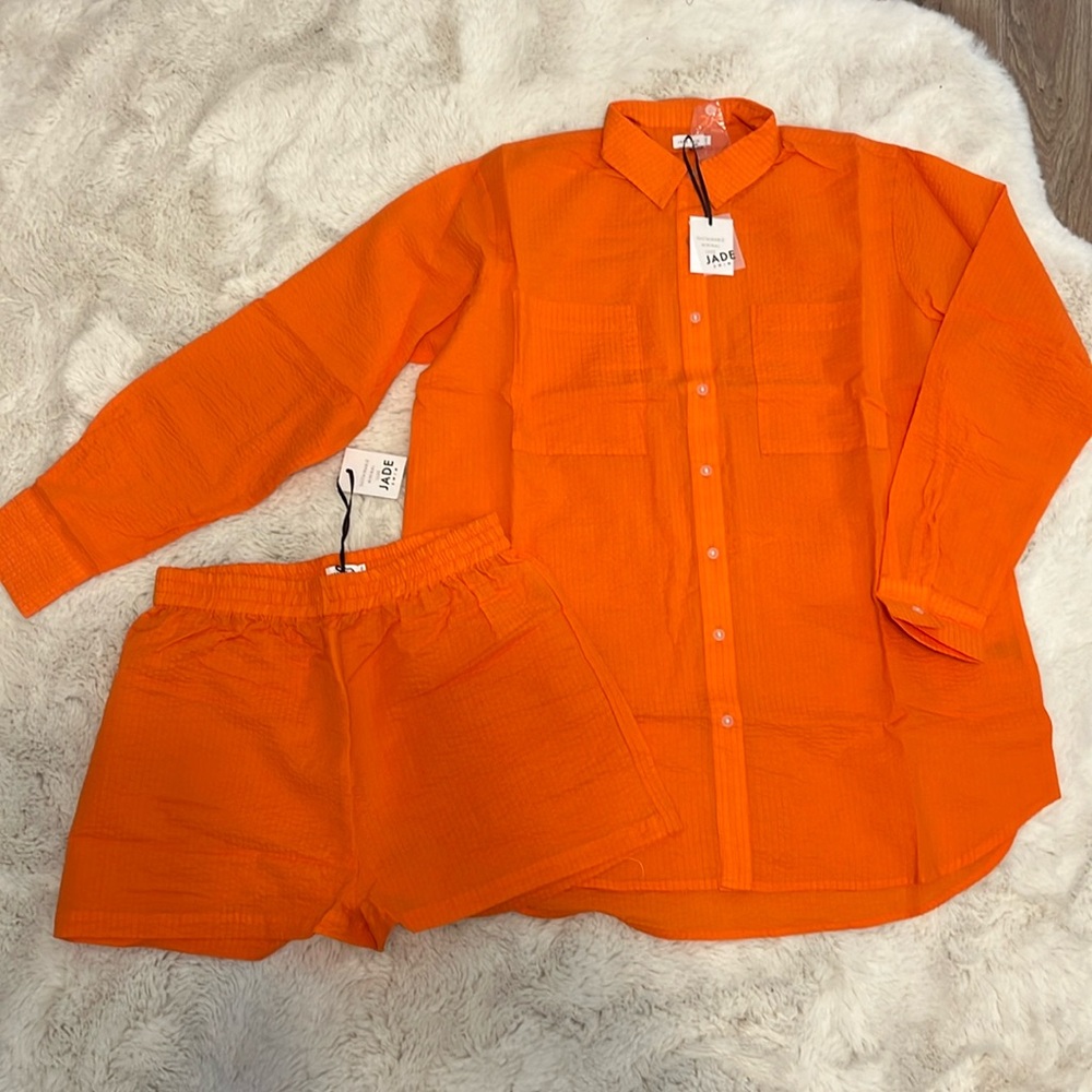 Jade Swim Mika Top + Short 2pc Beach Set in Orange Horizon Cotton - Picture 2 of 9